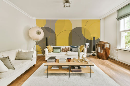 Elegant Arches Taupe Yellow Wall Mural for modern interiors.

