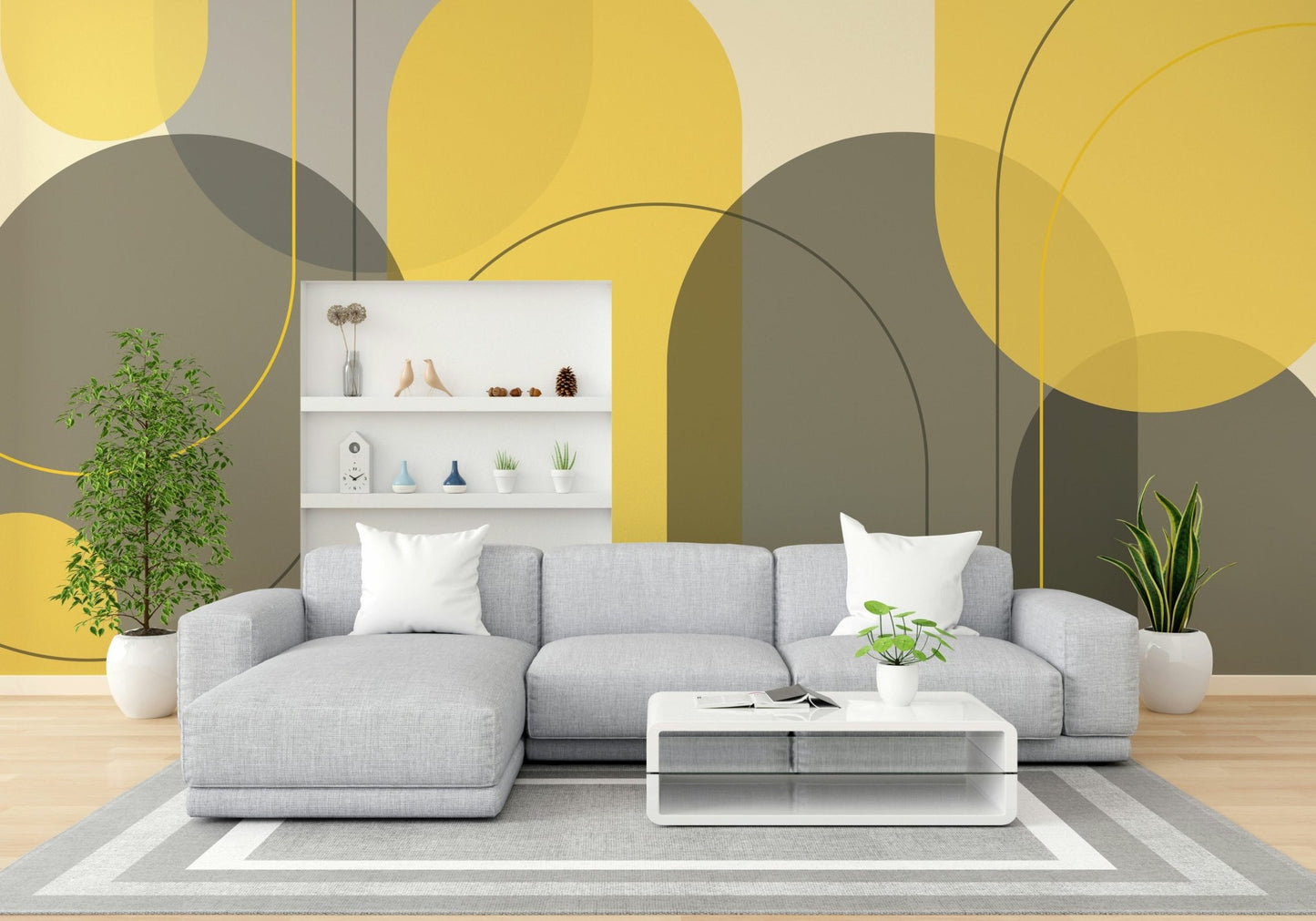 Soft taupe yellow wall mural with arch patterns., GD1867