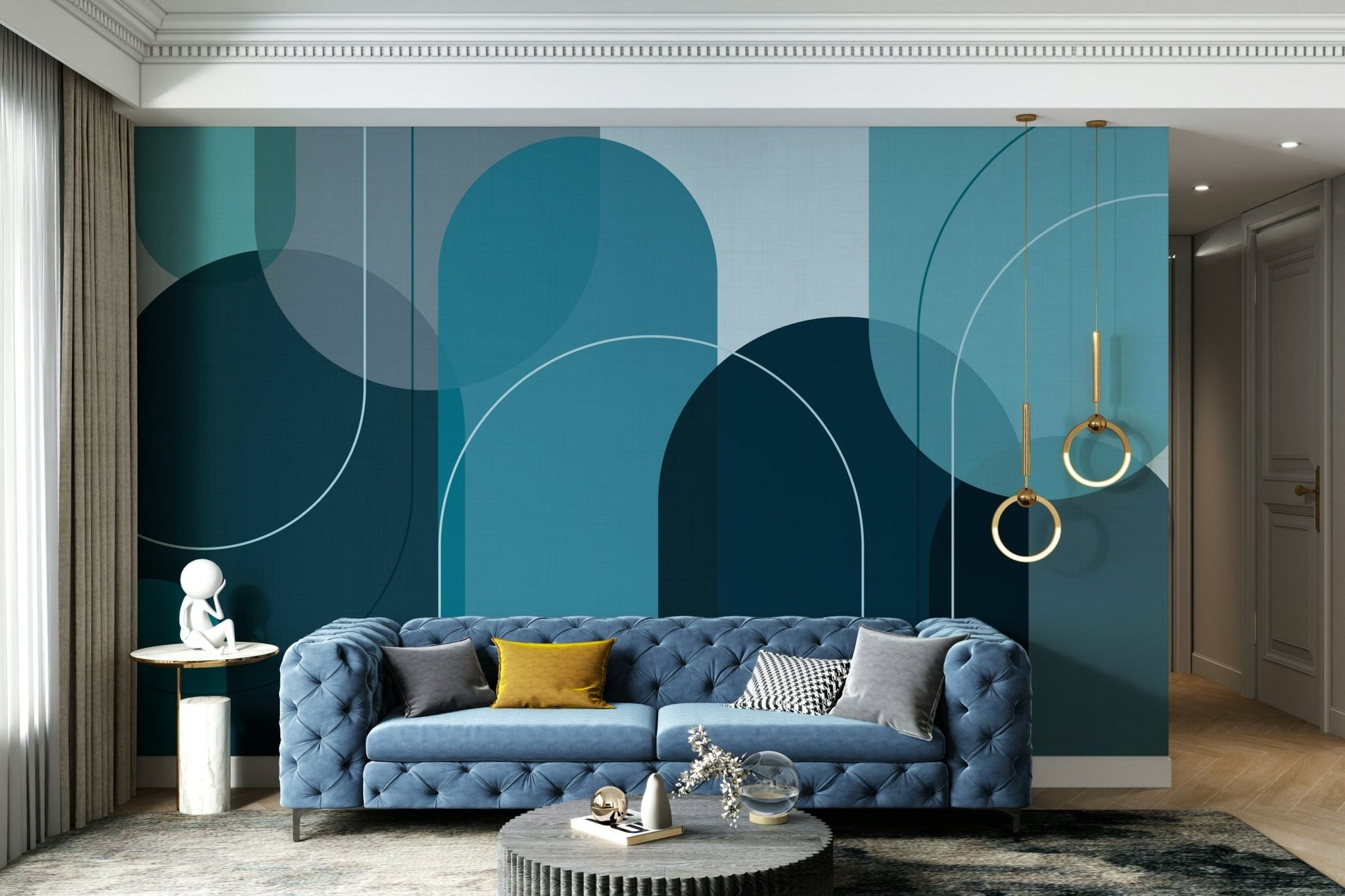 Turquoise Tones in Arches Wall Mural Design

