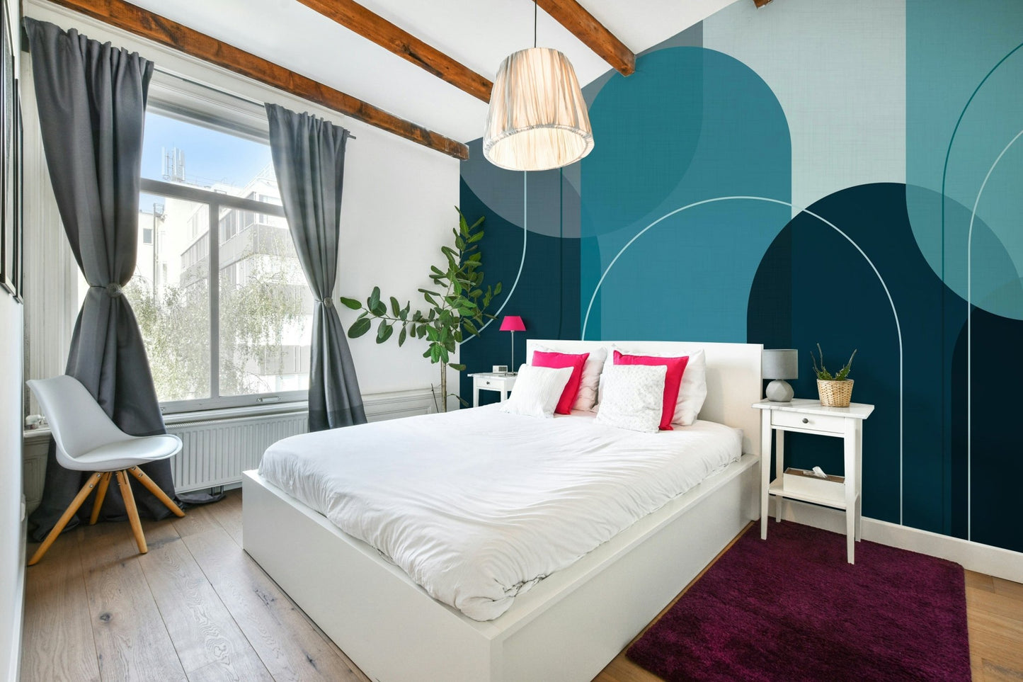 Modern Turquoise Arches Wall Mural Design

