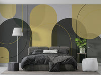 Stunning arches mural in yellow and grey tones


