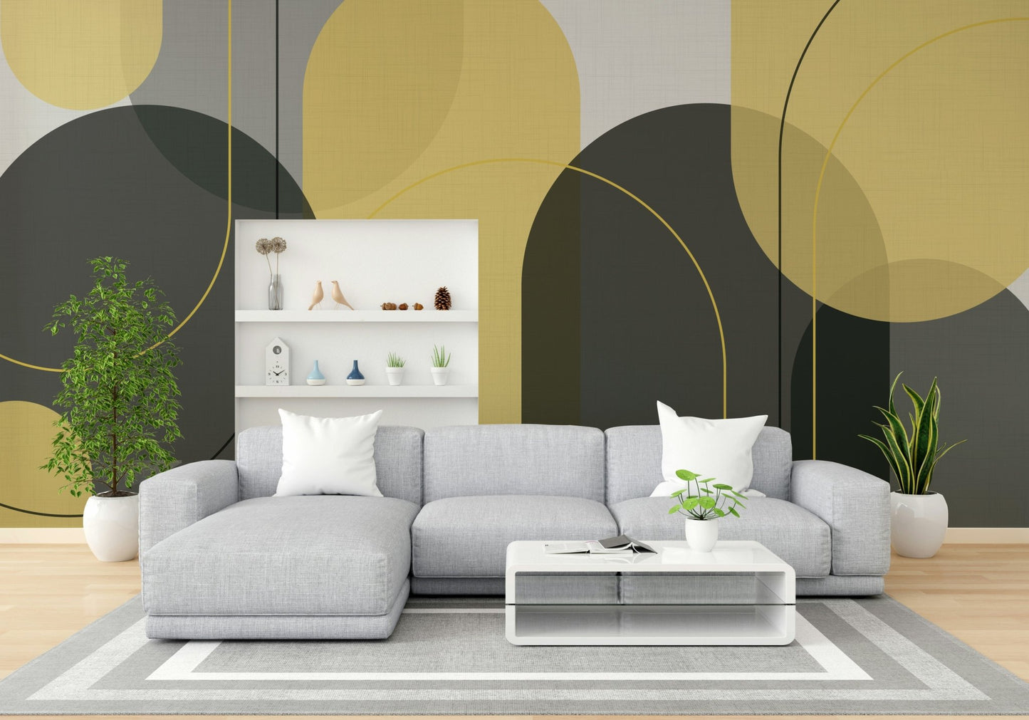 Elegant Arches Yellow and Grey Wall Mural

