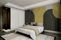 Modern arch wall mural in yellow and grey colors

