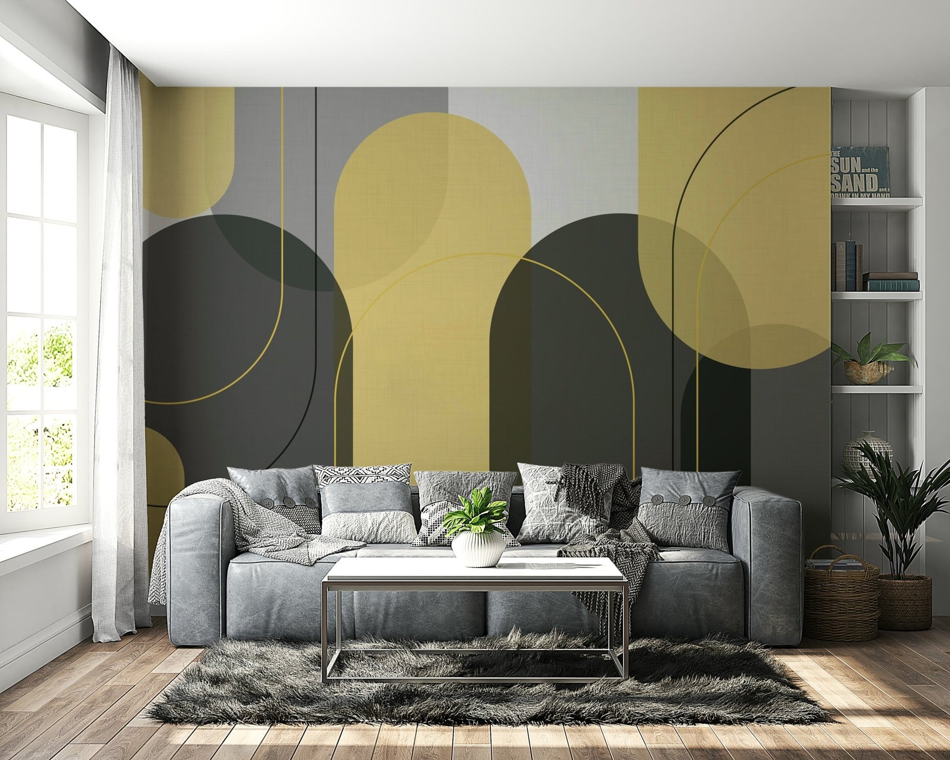 Elegant arches design in yellow and grey hues

