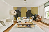 Geometric yellow and grey arch wall mural art

