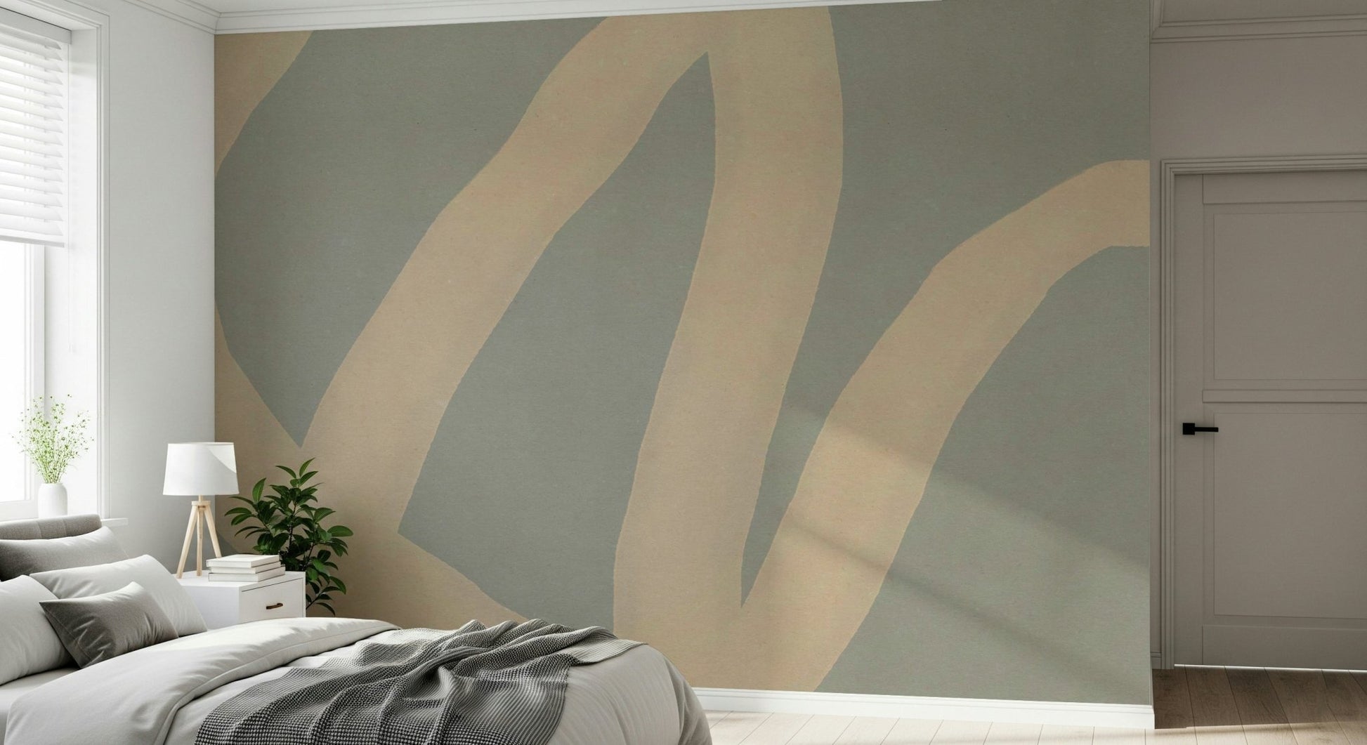 A peaceful geometric design mural on decorative wallpaper.