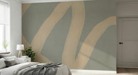 A peaceful geometric design mural on decorative wallpaper.