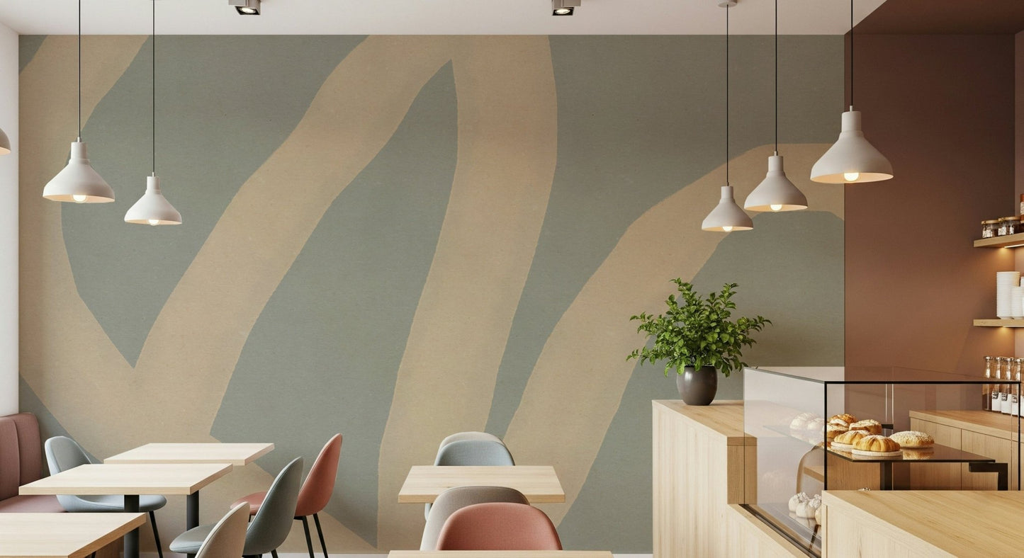 An artistic elegant curve mural on minimalist wallpaper.
