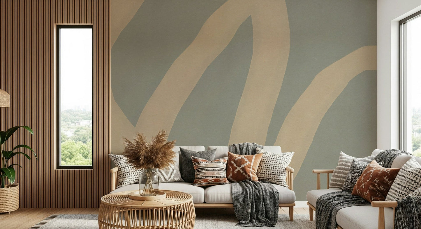 A beautiful modern art wall mural of soft shapes.