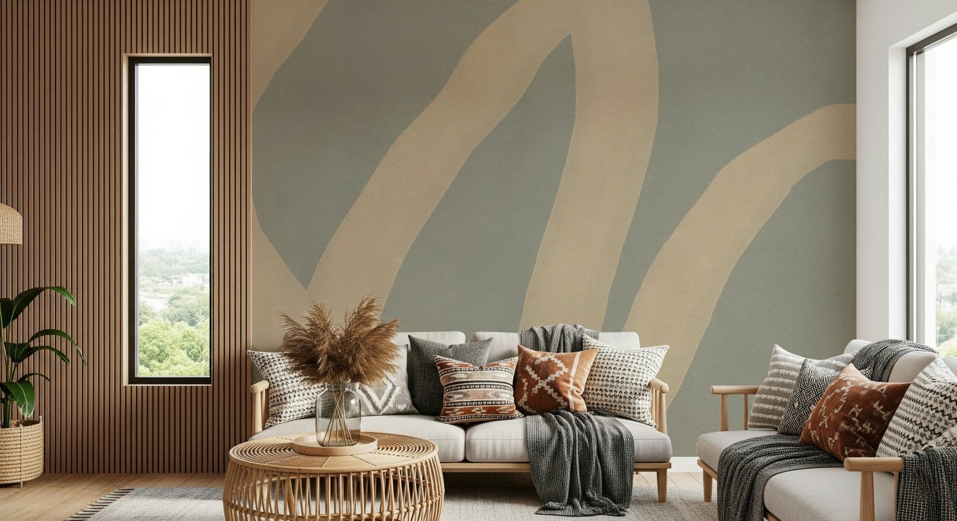 A beautiful modern art wall mural of soft shapes.