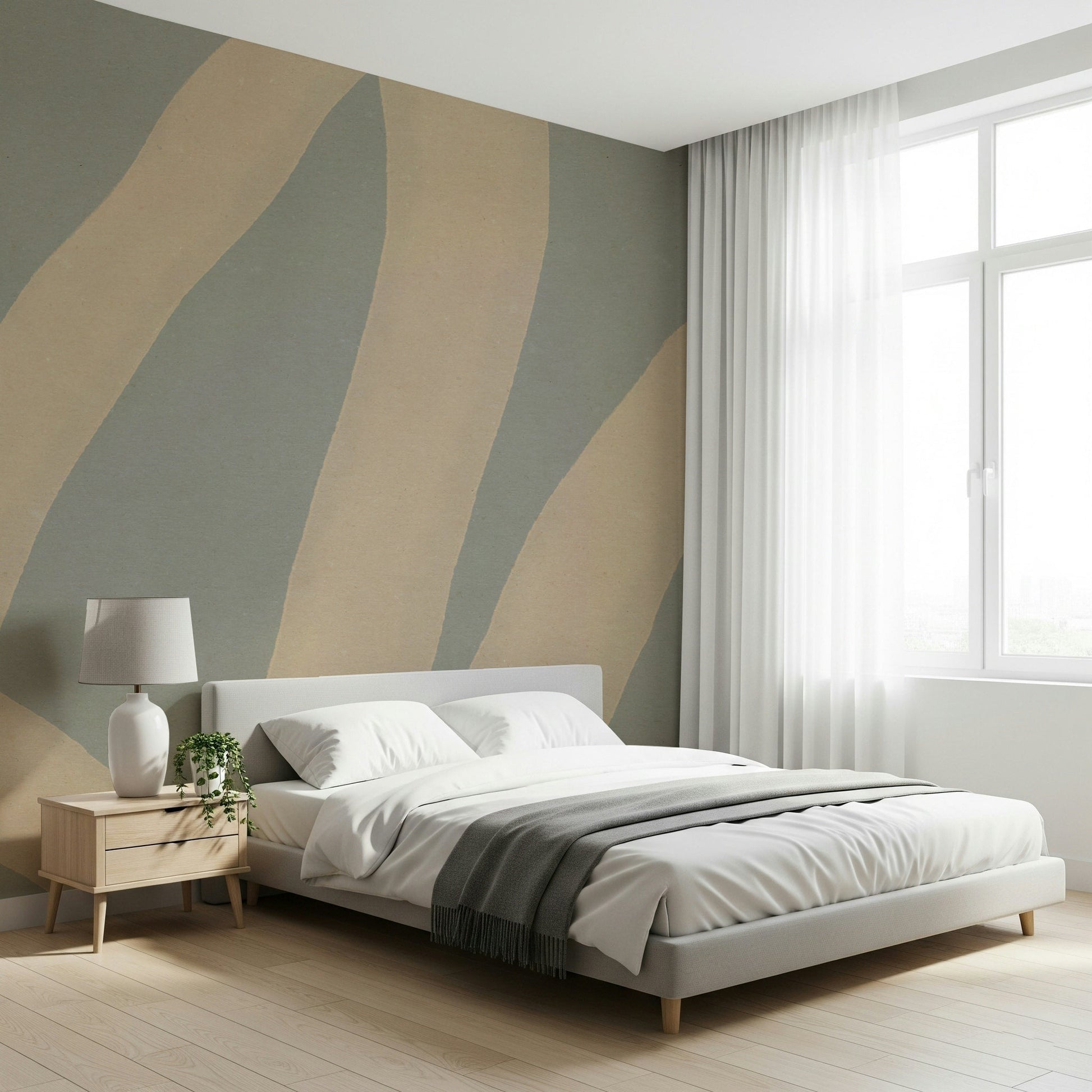 A contemplative gentle arc wallpaper mural for a feature wall.