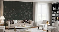 Bright lounge corner framed by Elegant Avian Bloom Wall Mural and light furniture