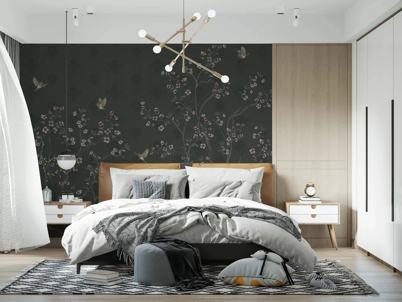 Elegant Avian Bloom Wall Mural