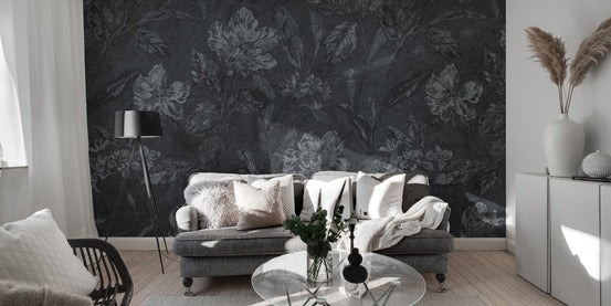 black floral mural wallpaper B129