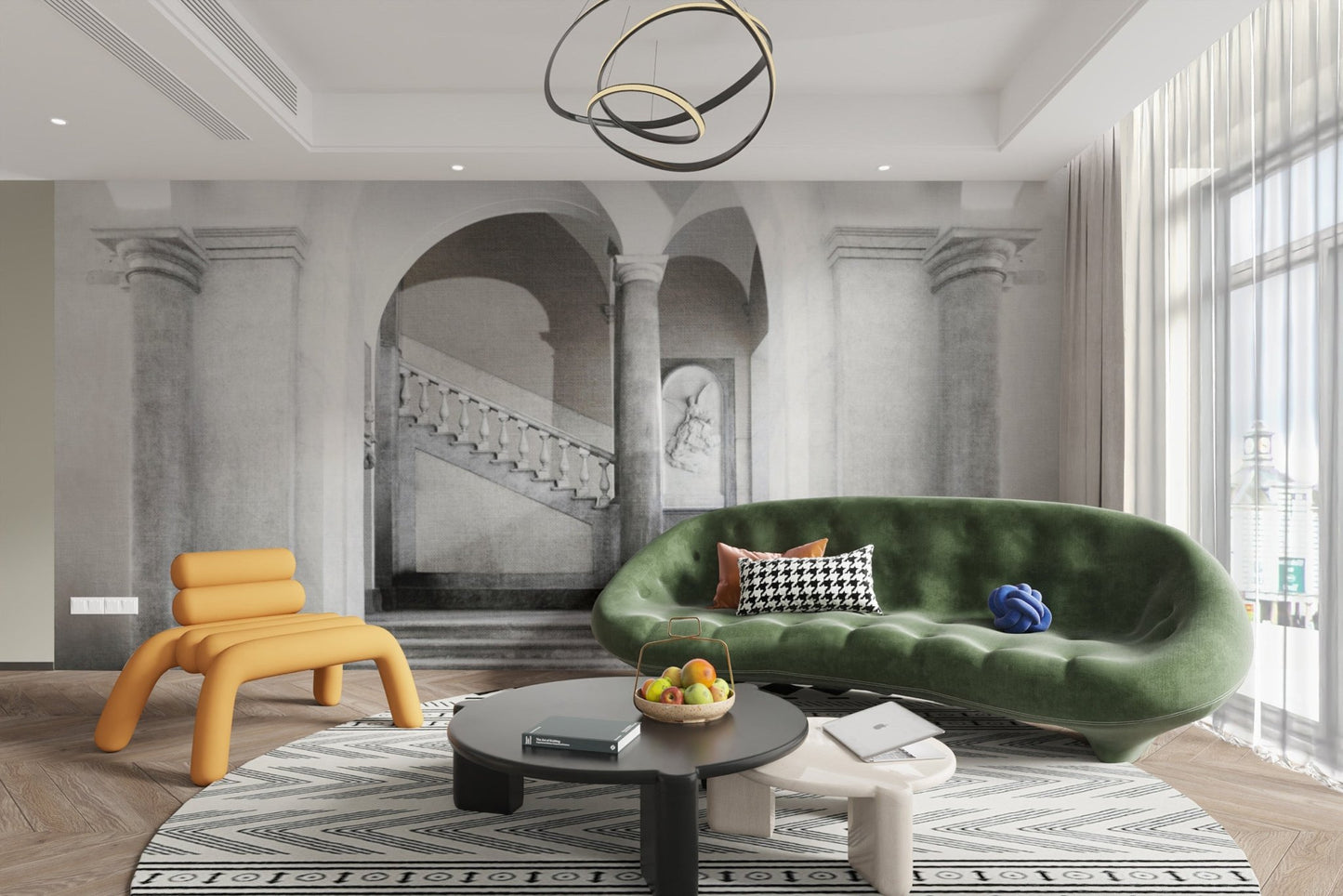 Elegant monochrome staircase wallpaper B740
