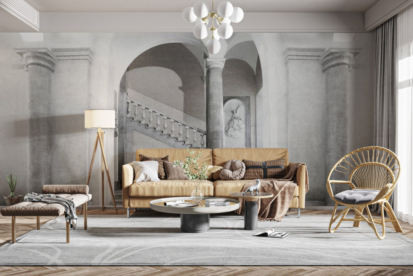 Stately columns and staircase wallpaper B740
