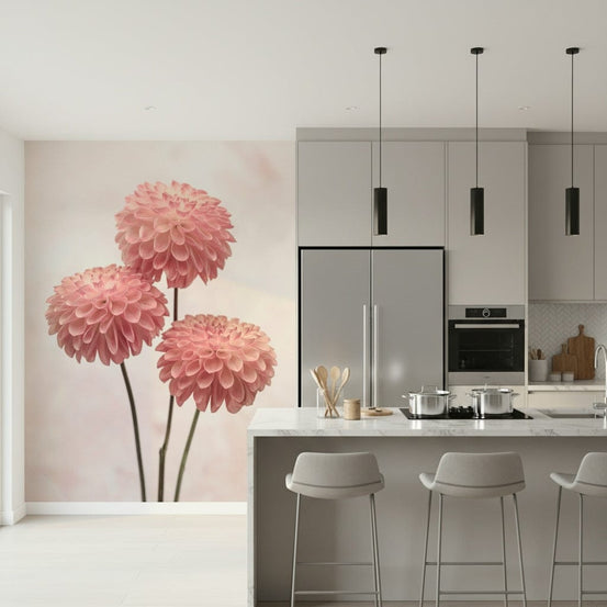 Elegant Contrasts floral mural, delicate pink dahlia blooms., GD6910