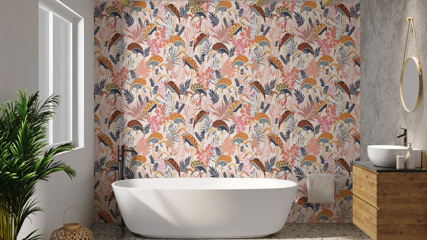 Contemporary Crane Dance Wall Mural Design, AN40