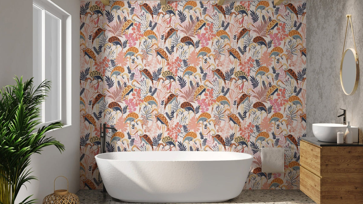 Contemporary Crane Dance Wall Mural Design, AN40