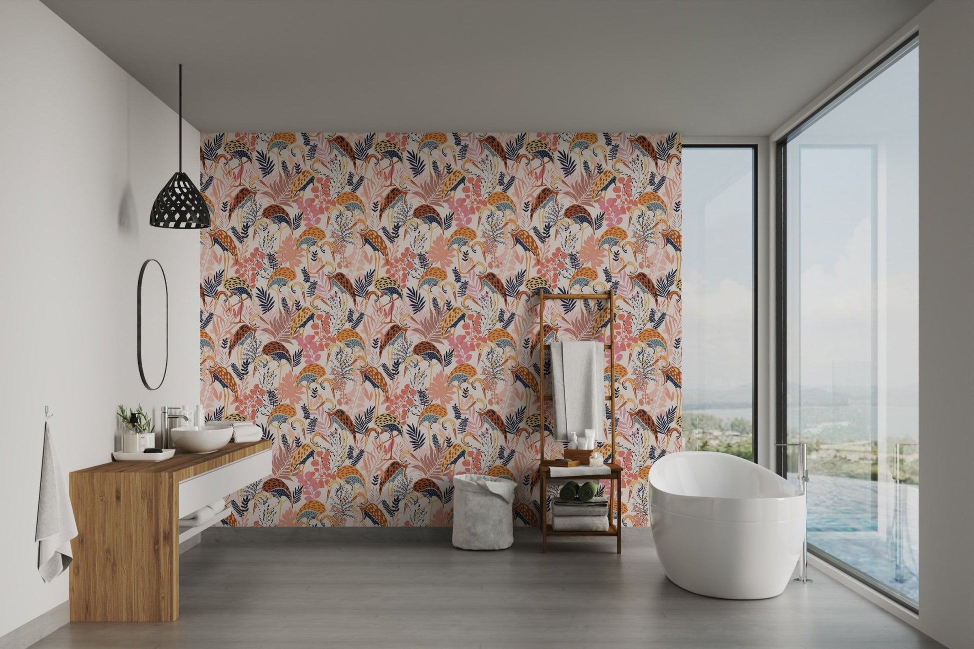 Decorative Elegant Crane Dance Pattern Wallpaper, AN40
