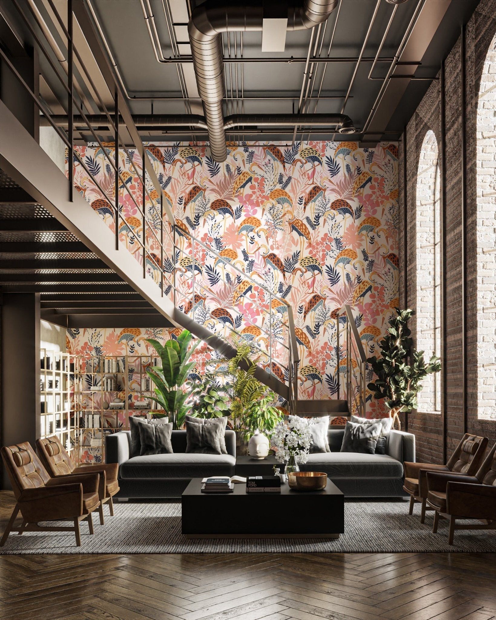 Modern Elegant Crane Dance Wall Mural, AN40