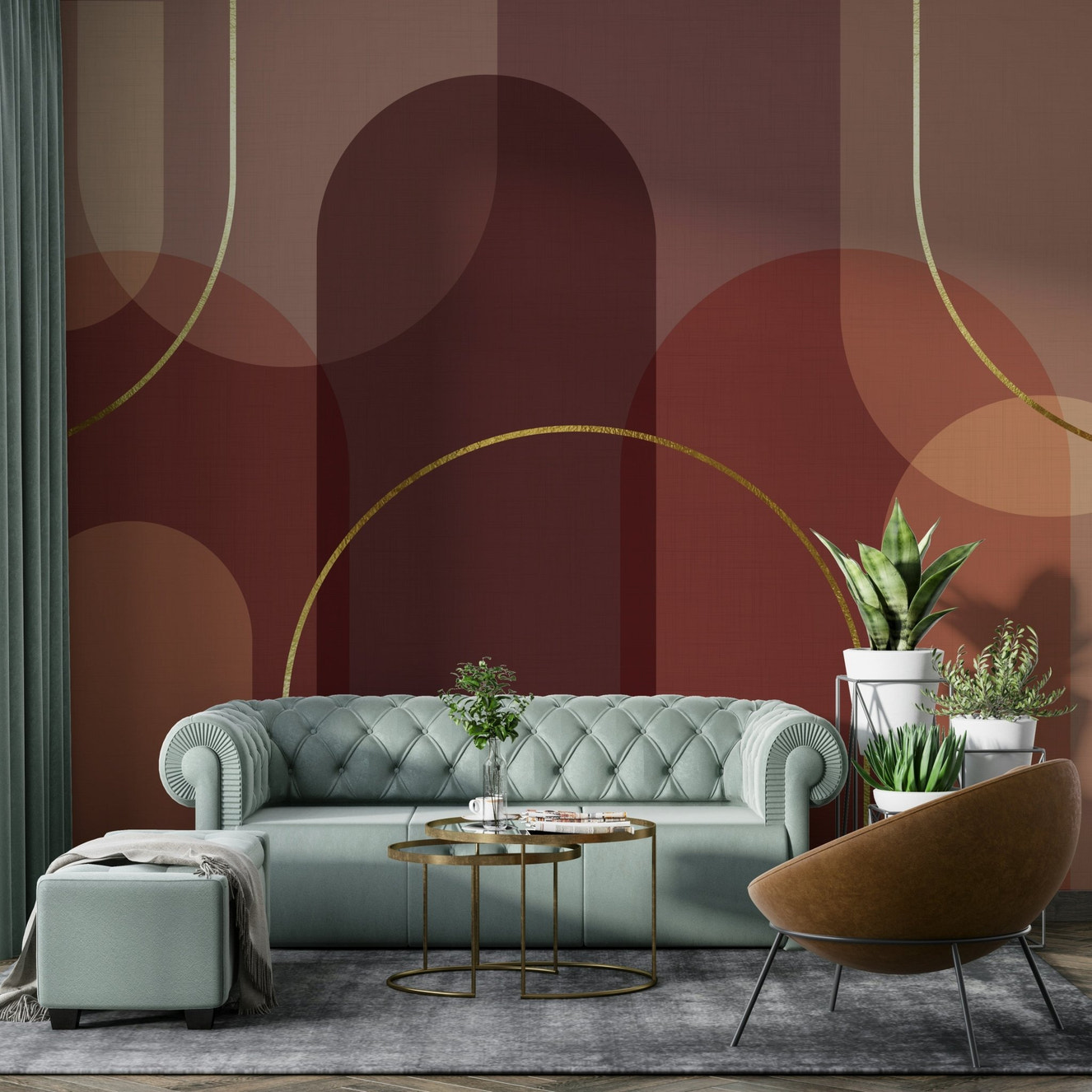 Elegant Earthy Tones Wall Mural in a living room

