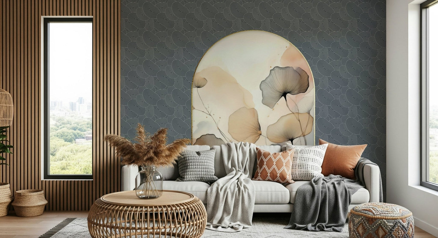 Sitting room with the harmonious Floral Archway Wall Mural backdrop.