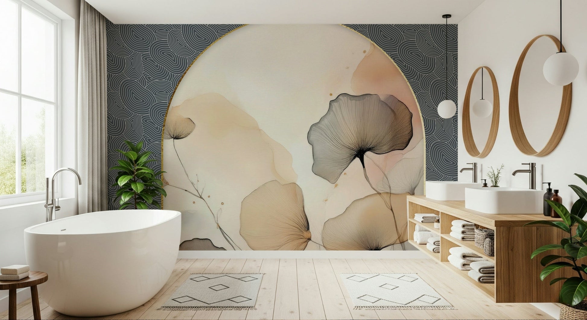 Archway framing a floral scene on the Floral Archway Wall Mural.