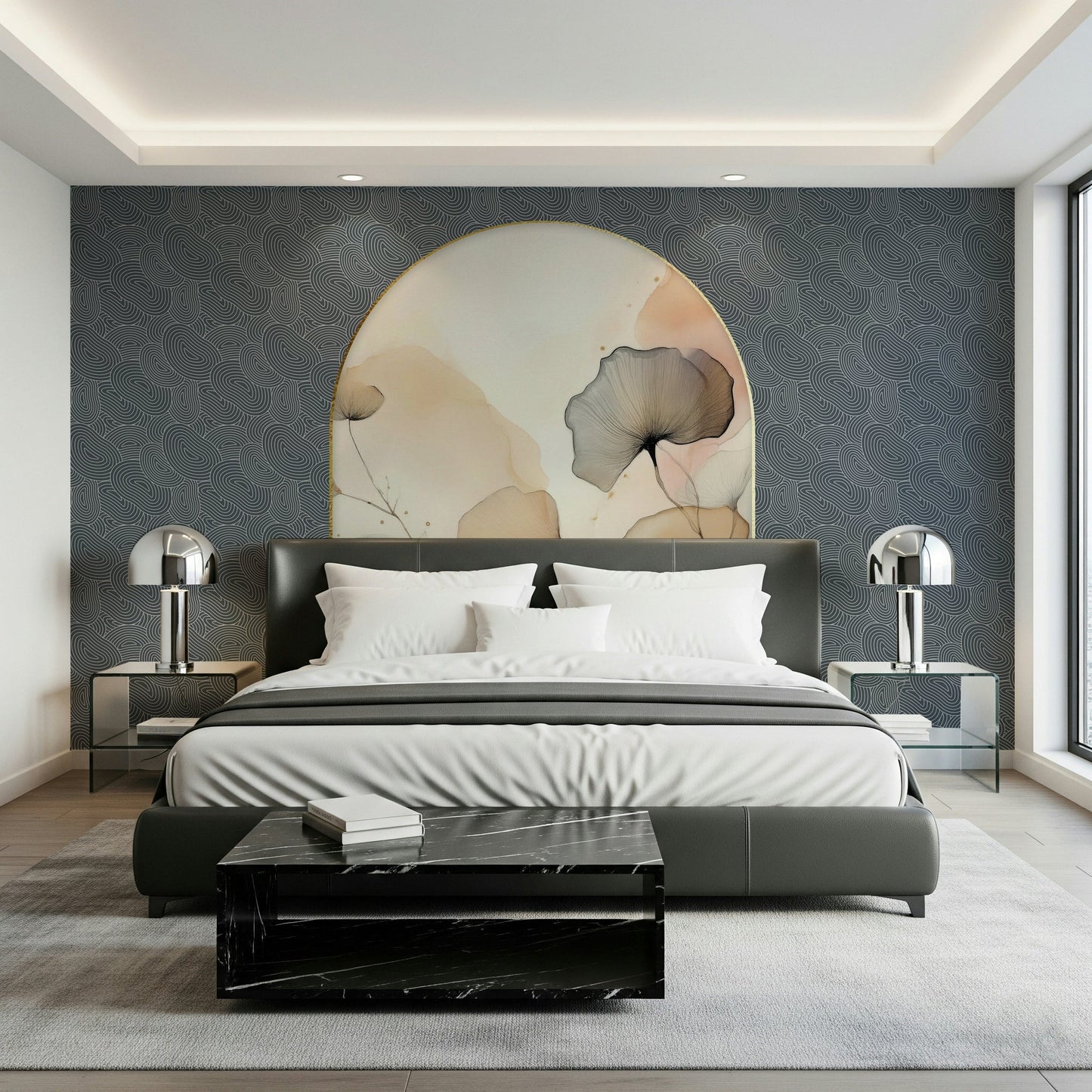 Accent wall featuring the inspiring Elegant Floral Archway Wall Mural.