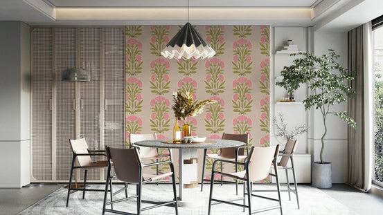 A wall mural of a symmetrical floral pattern. GD3543


