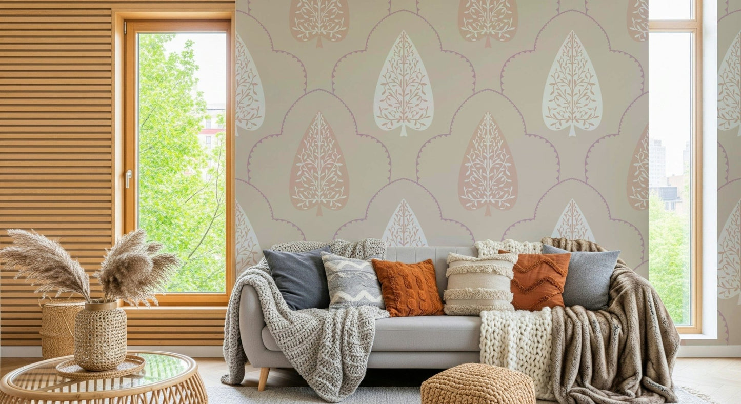 Vintage Foliage subtle pattern wallpaper with decorative leaf shape.