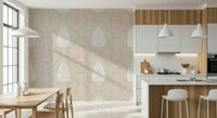 Chic Foliage stylized spade wallpaper on delicate blush background.