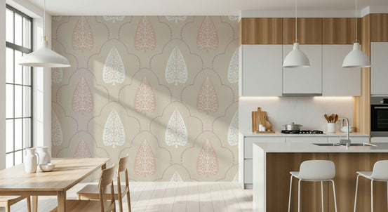 Chic Foliage stylized spade wallpaper on delicate blush background., GD6849