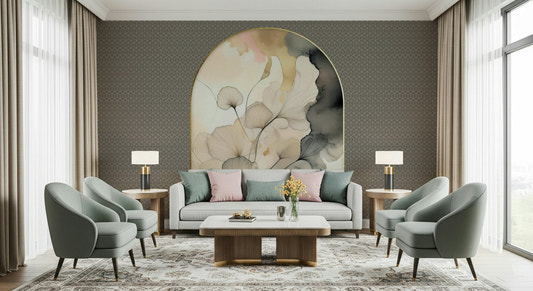 Bedroom feature wall showing the curved Gingko Archway pattern.