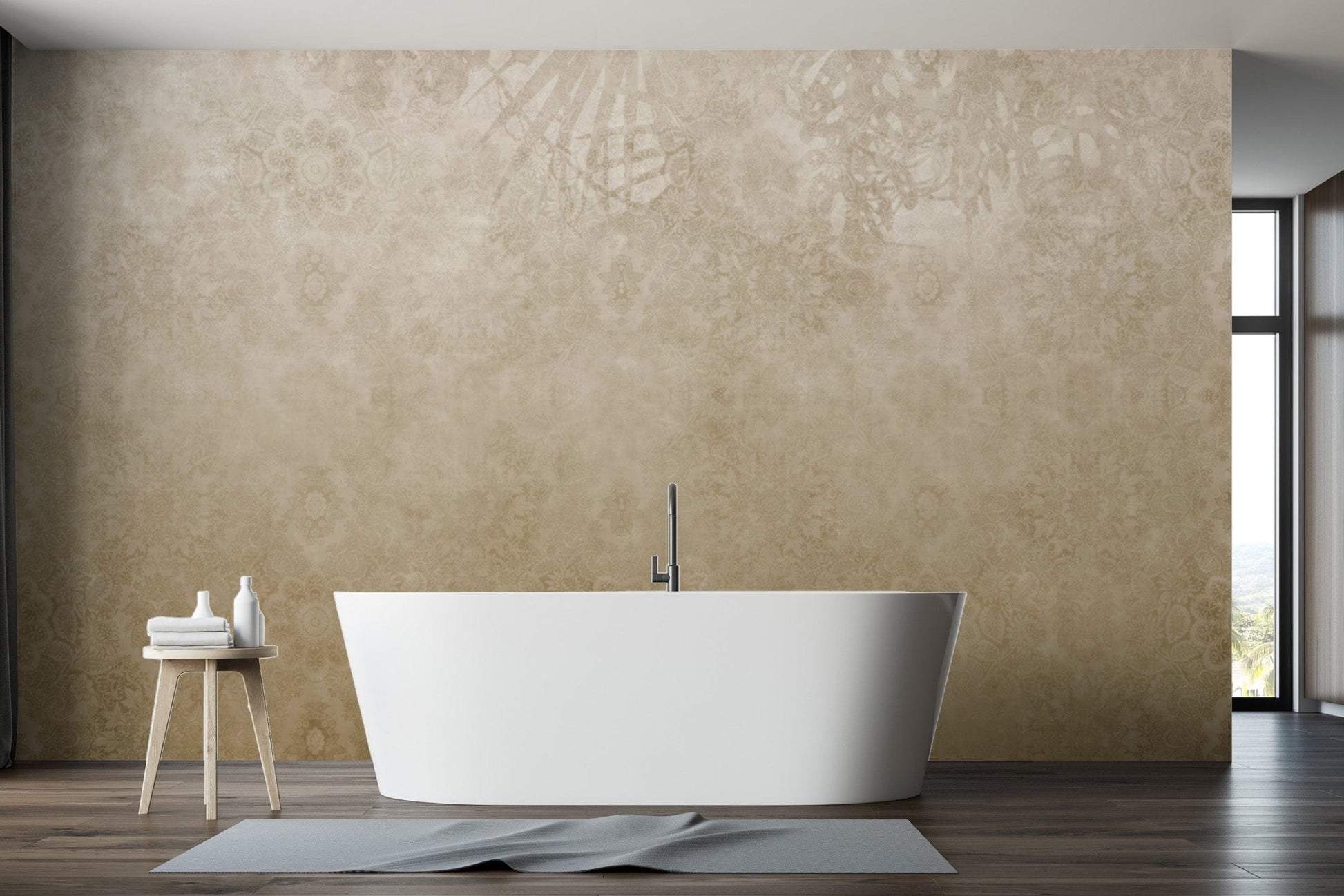 Ornate gold damask wallpaper design
