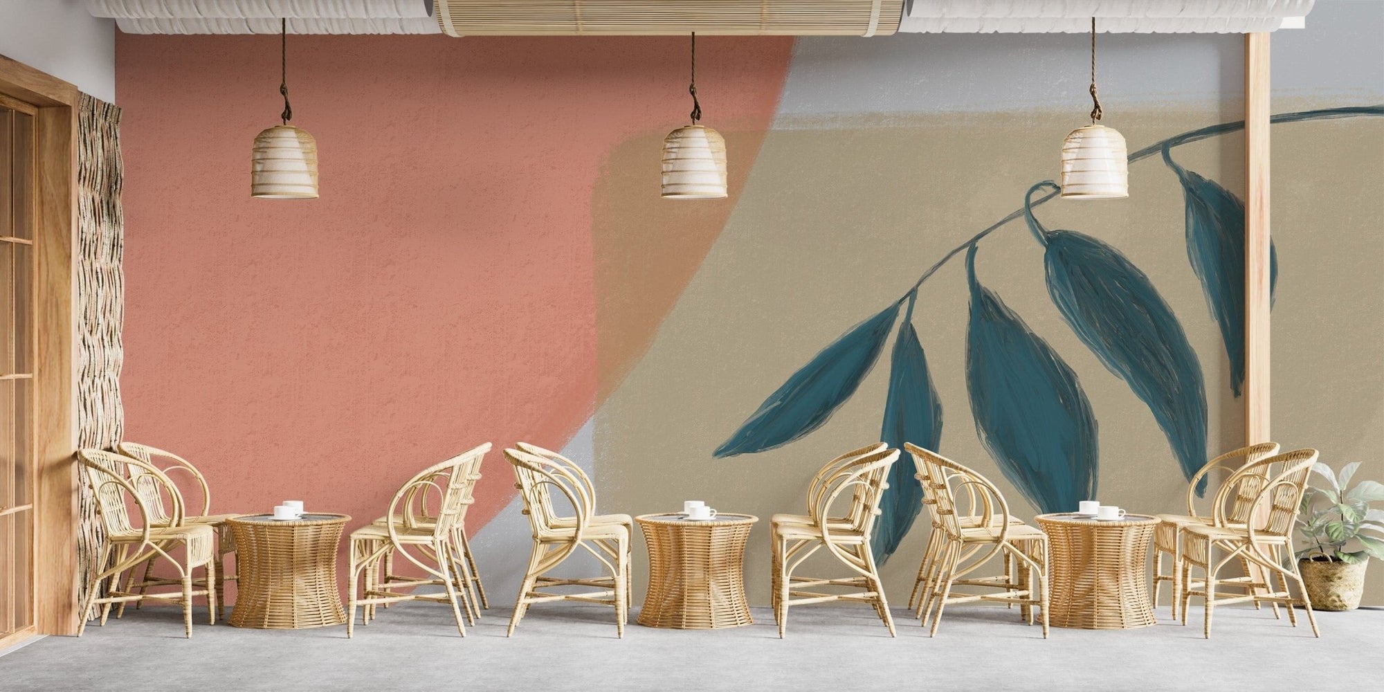 Abstract leaves wallpaper with soft tones, B443