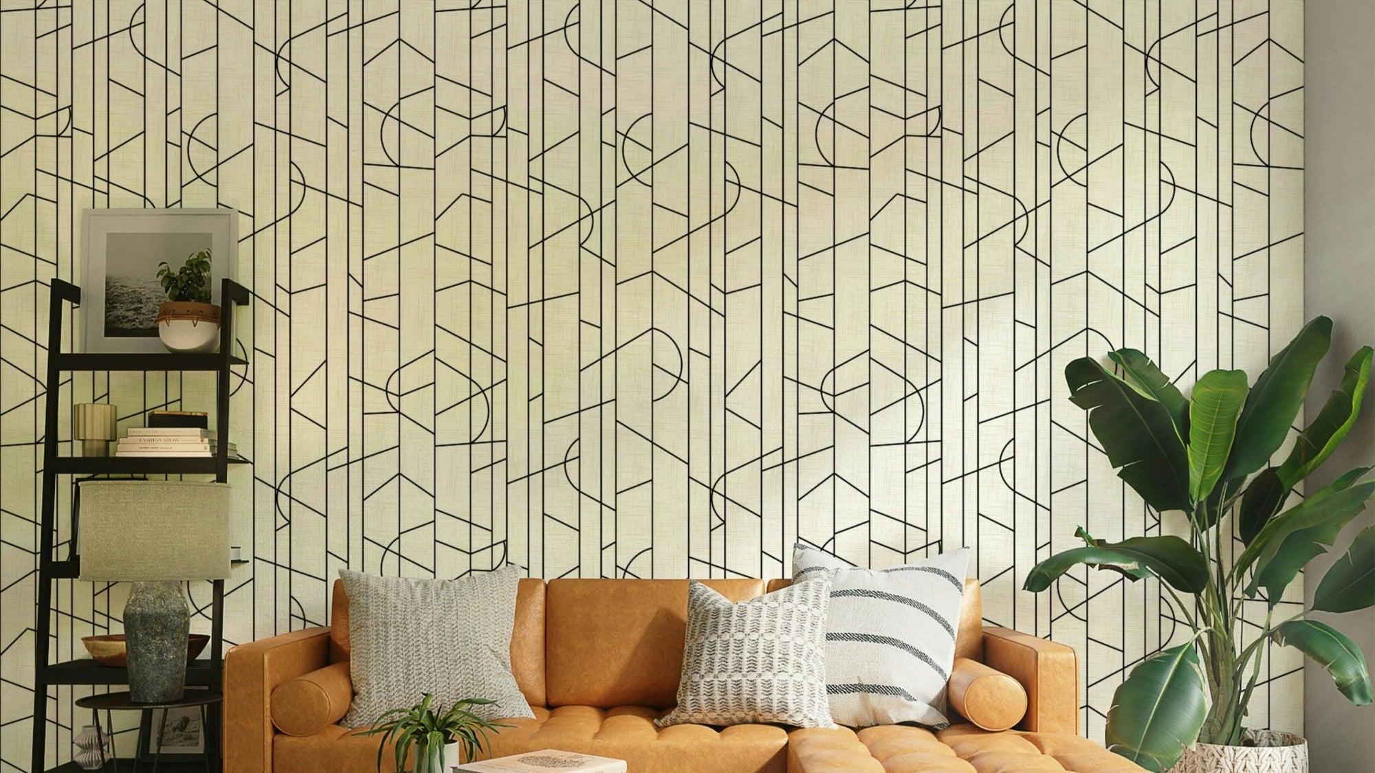 Monochrome wallpaper featuring artistic line design, GD1710