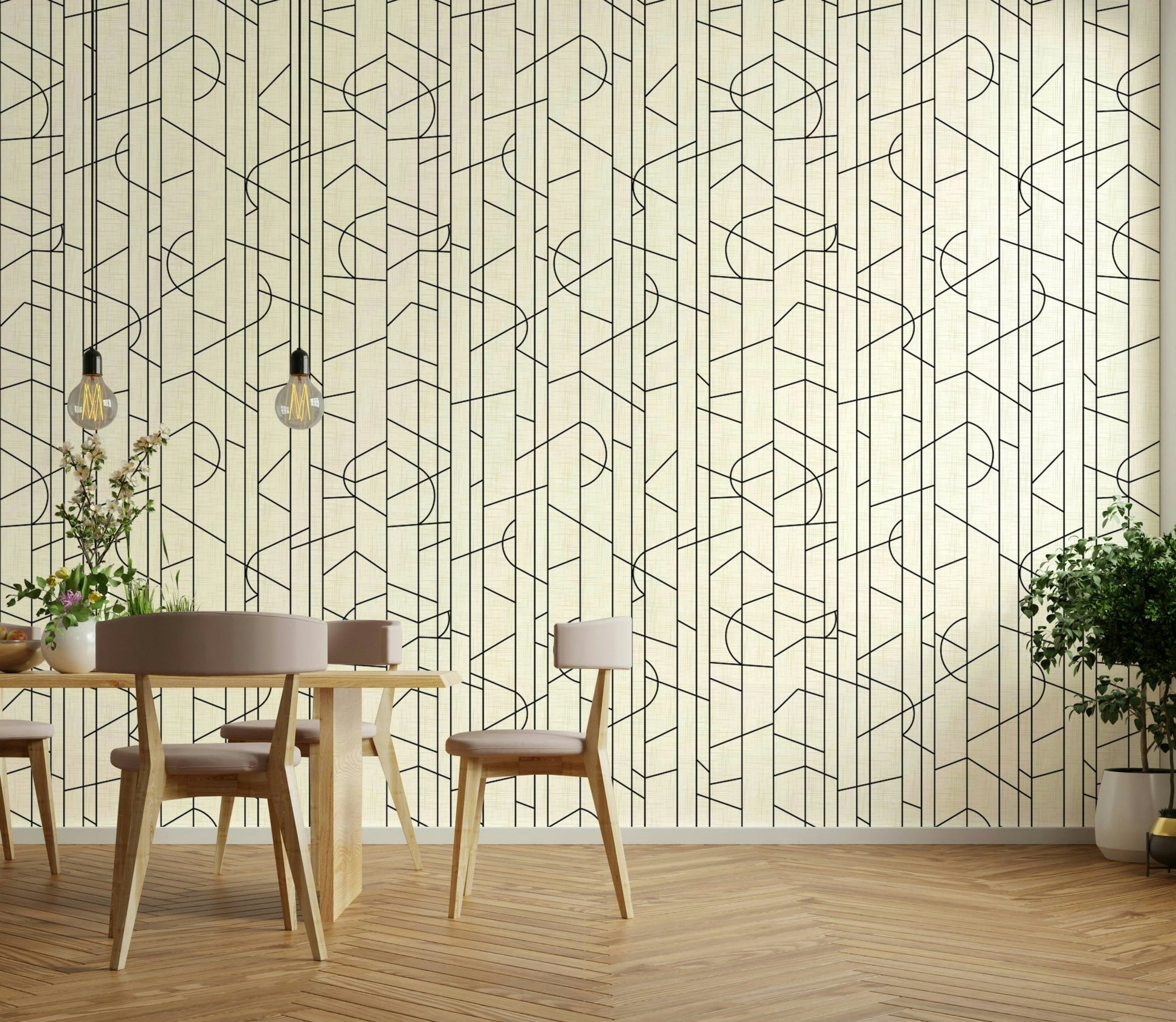 Interior space with black and white wall covering, GD1710