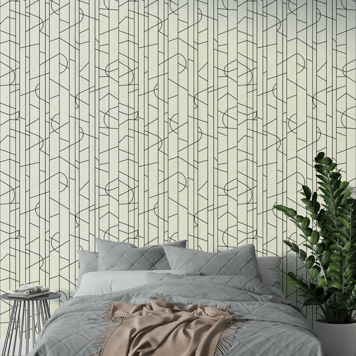Sophisticated linear pattern on black and white wall, GD1710