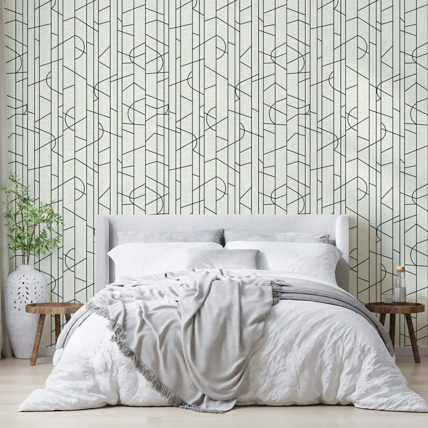 Elegant black and white wallpaper with fine lines, GD1710