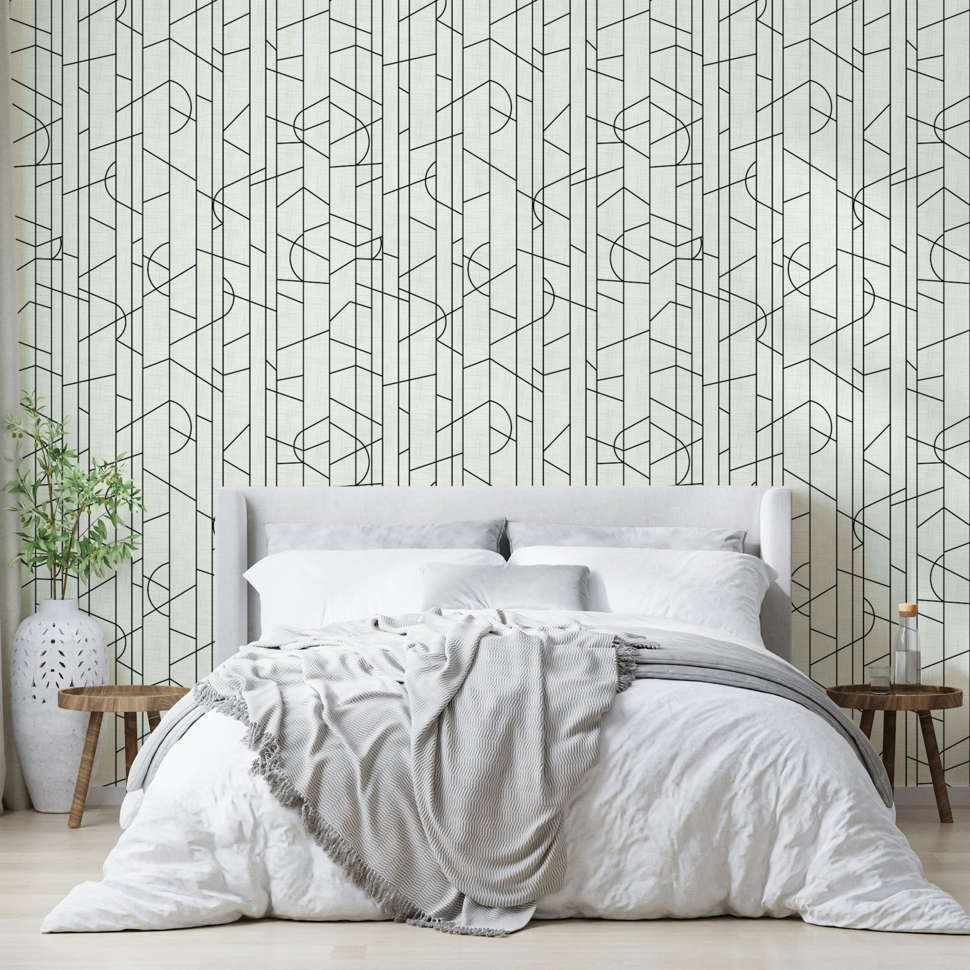 Elegant black and white wallpaper with fine lines, GD1710