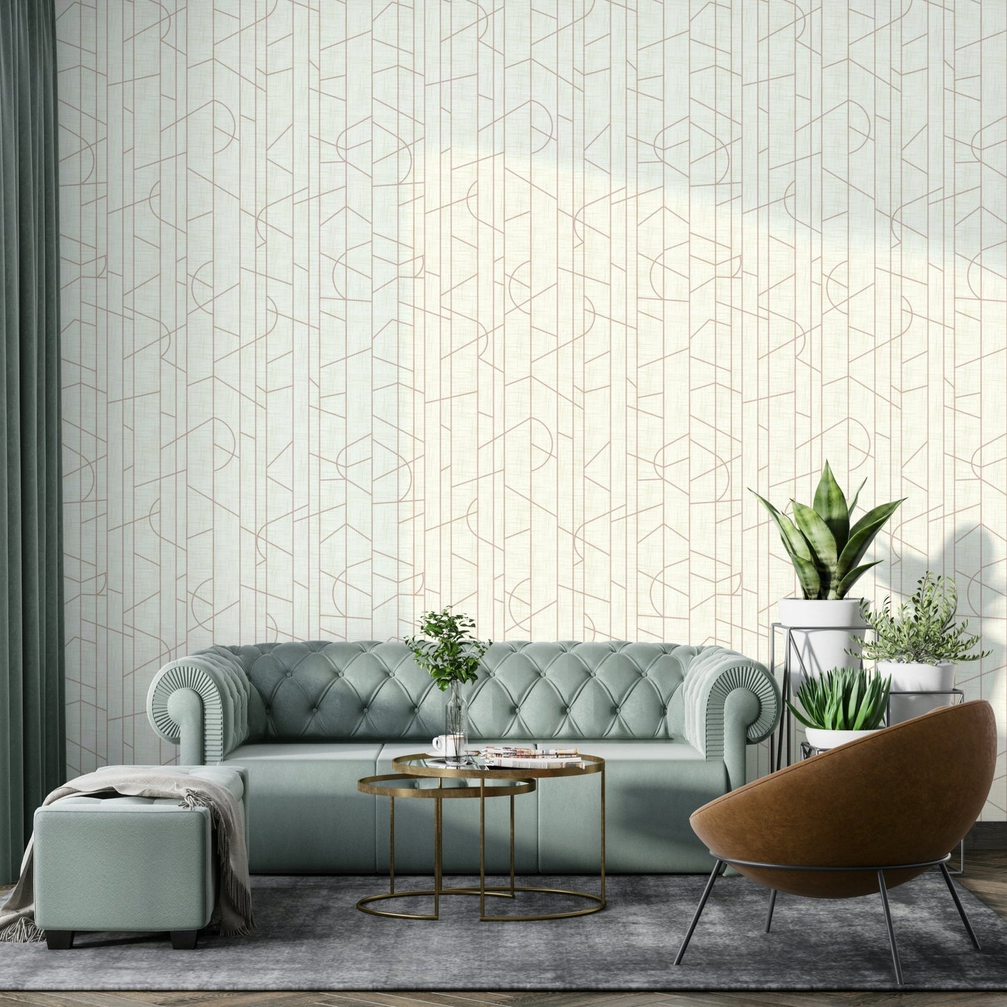 Elegant pink wallpaper with decorative line pattern, GD1714