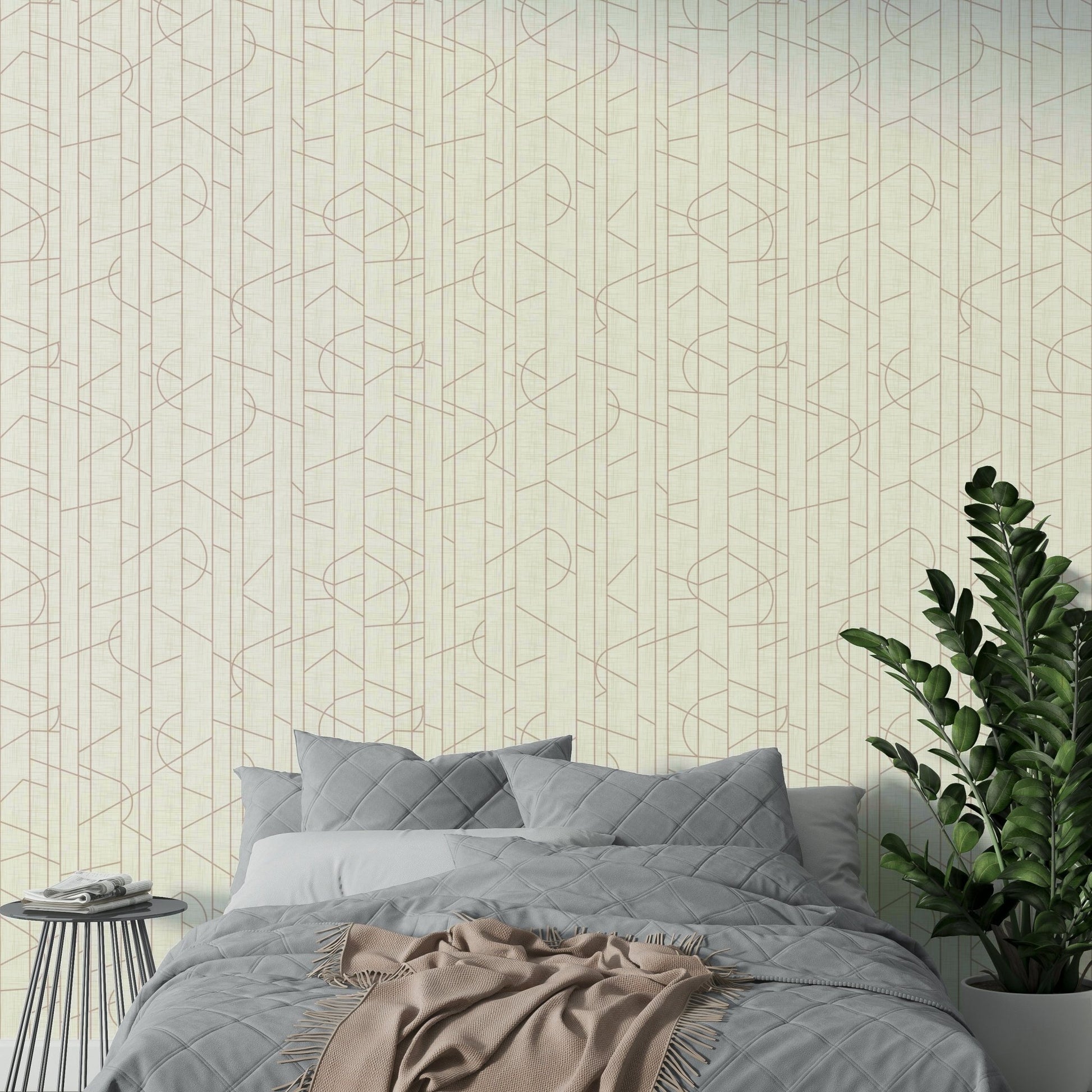 Contemporary wallpaper featuring linear art in rose, GD1714
