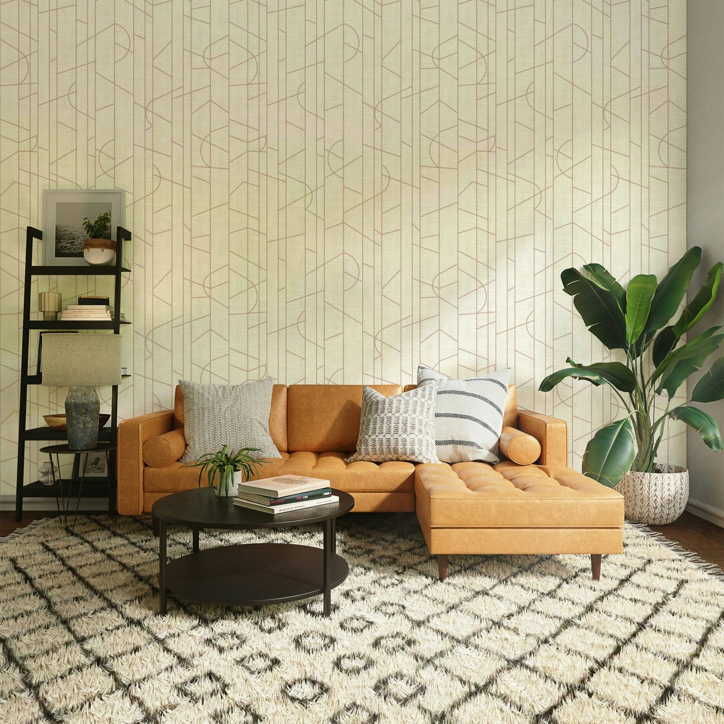 Soft pink wallpaper with subtle decorative stripes, GD1714