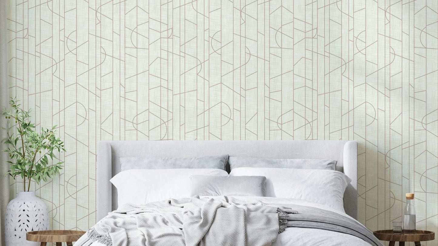 Bright rosy wallpaper with elegant linear design, GD1714