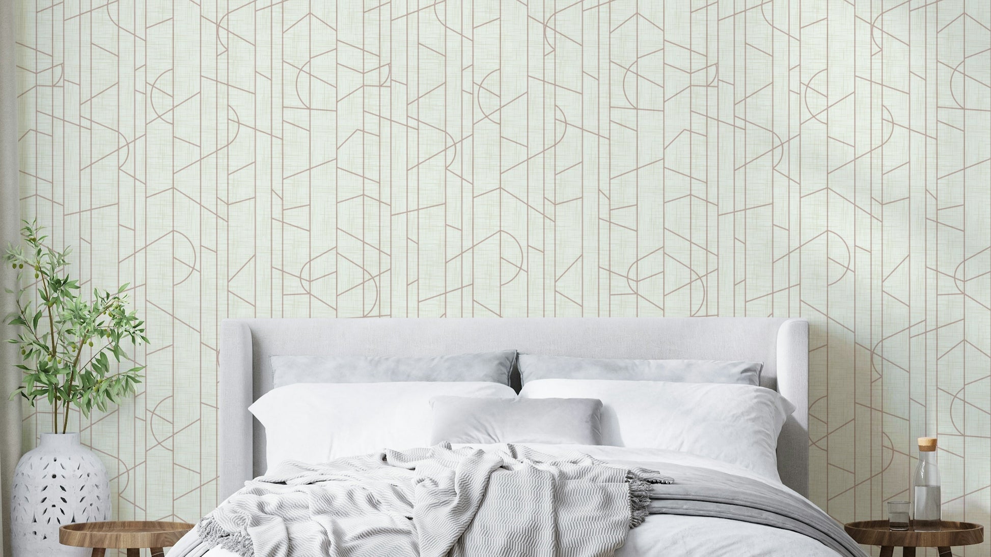Bright rosy wallpaper with elegant linear design

