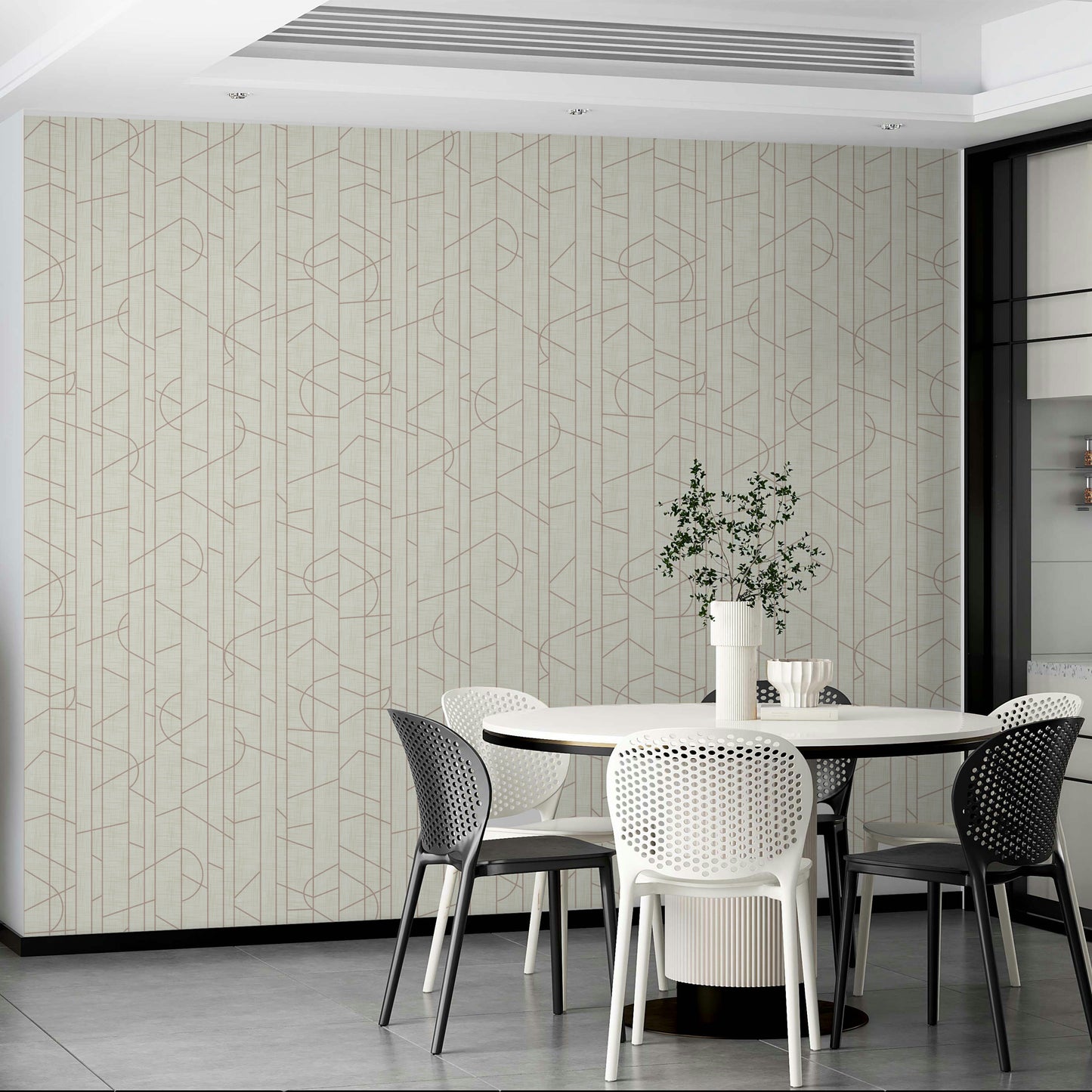 Elegant lines on rosy wallpaper in modern setting