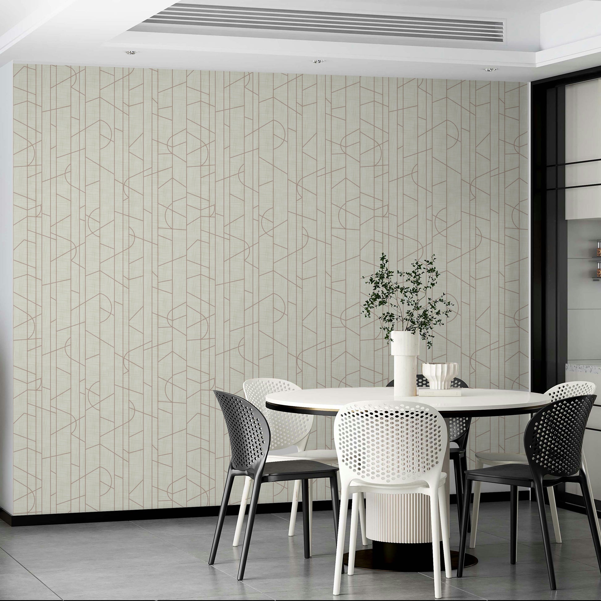 Elegant lines on rosy wallpaper in modern setting