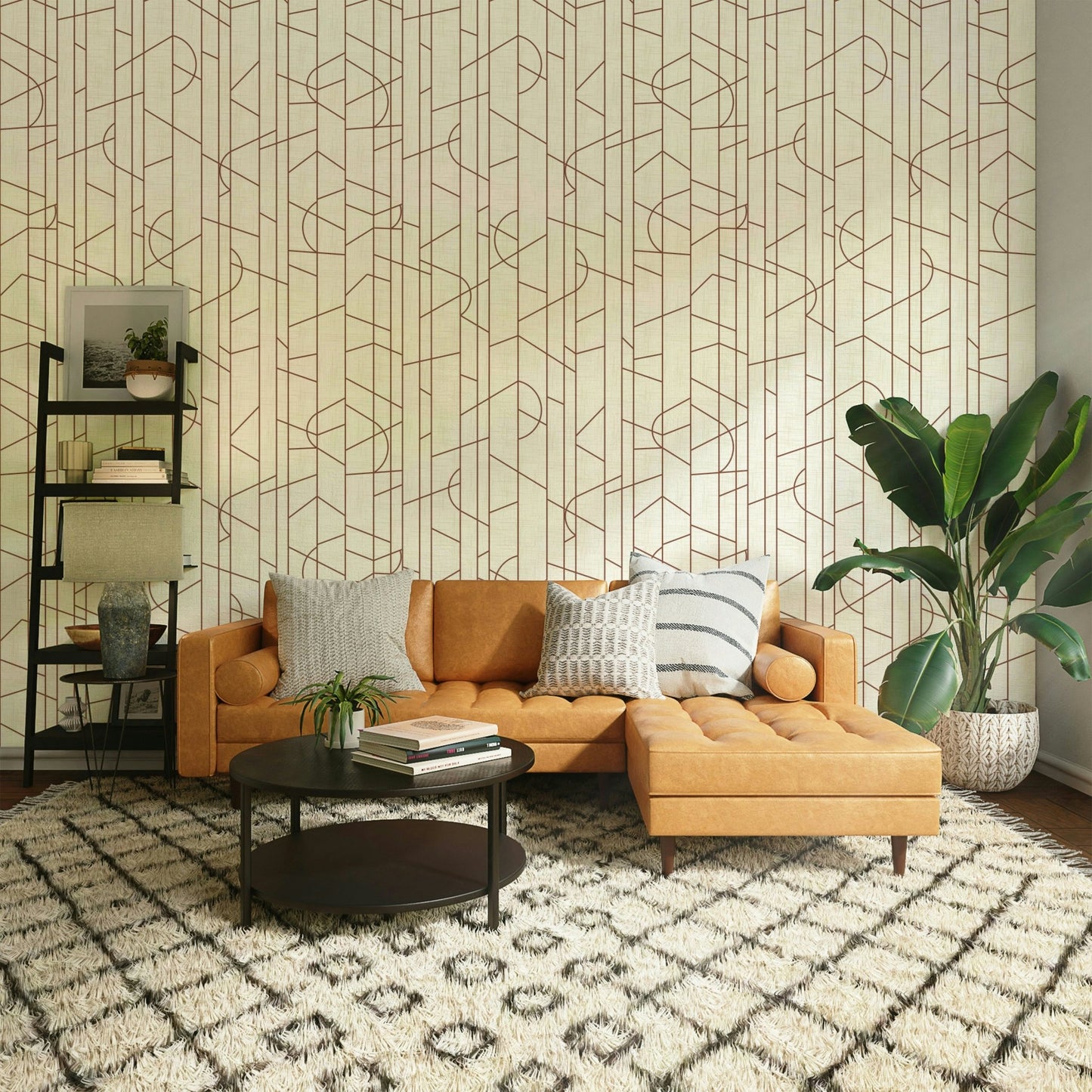 Contemporary rust wallpaper with minimal line art, GD1711
