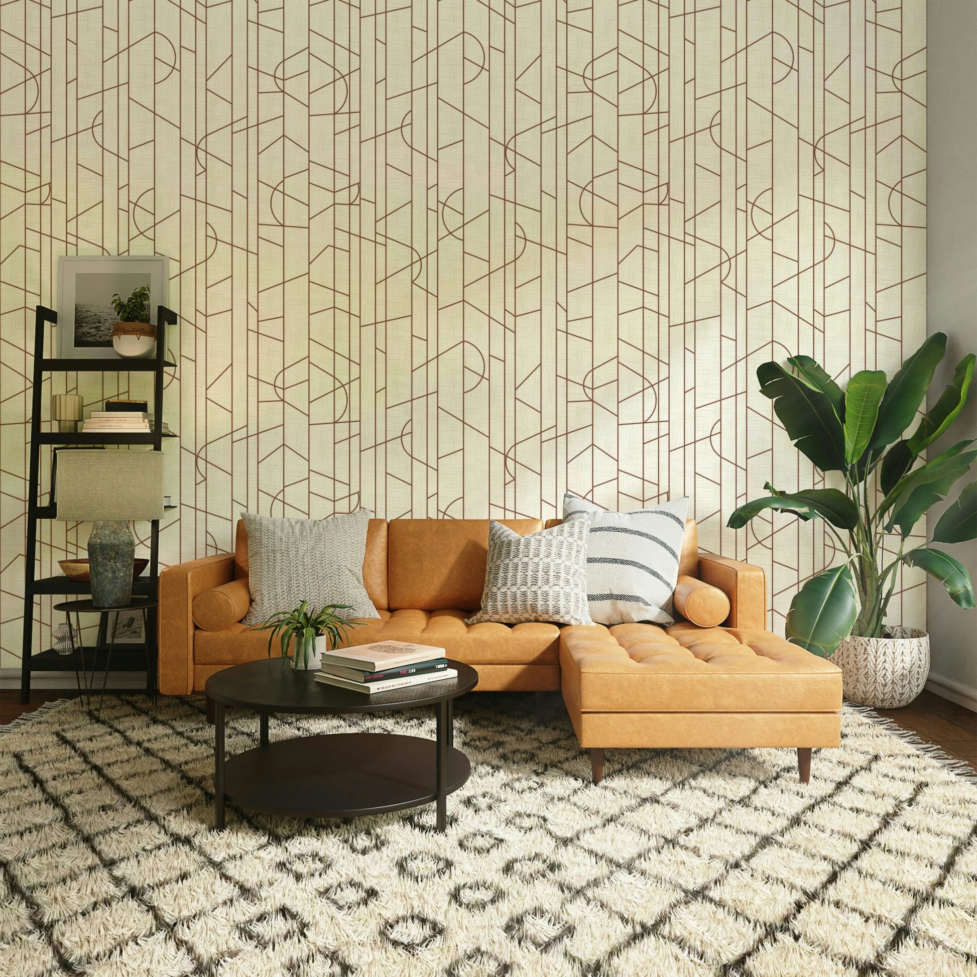 Contemporary rust wallpaper with minimal line art, GD1711